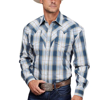Stetson Denim Dobby Plaid Men's Button Up 11-001-0478-5016