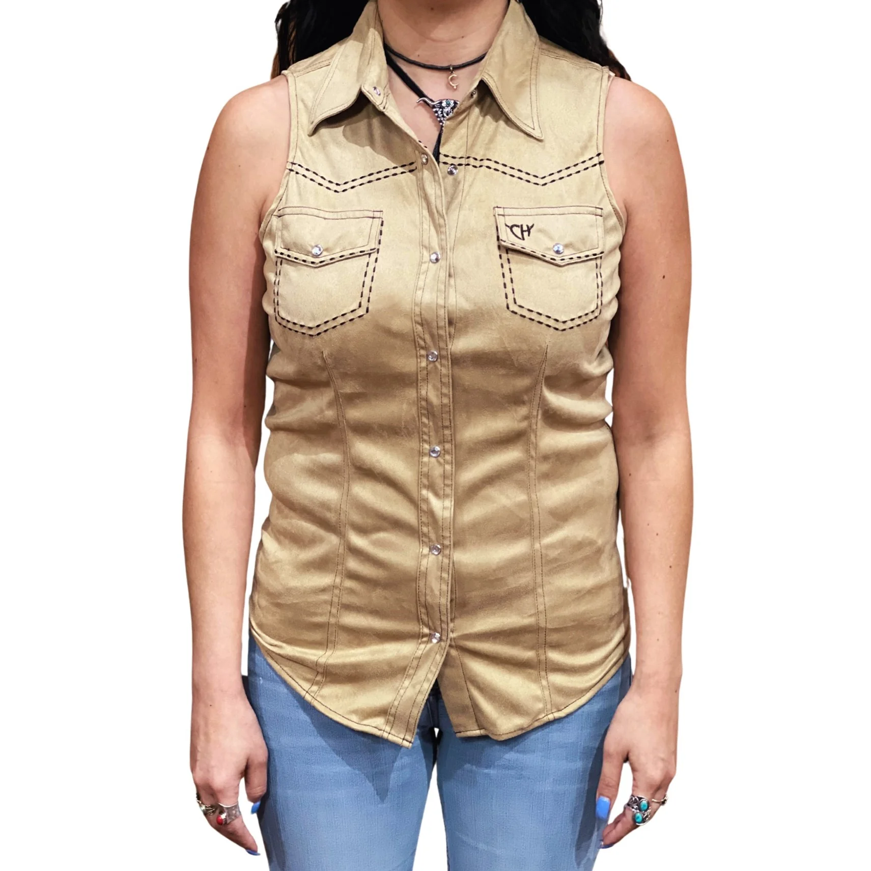 Cowboy Hardware Faux Suede Buckskin Women's Button Tank 265607