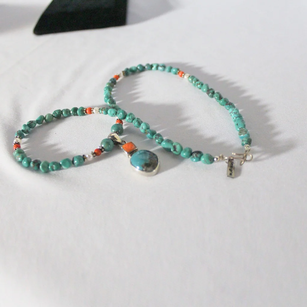 Paige Wallace Coral & Turquoise Pendant Necklace 316C - Image 2