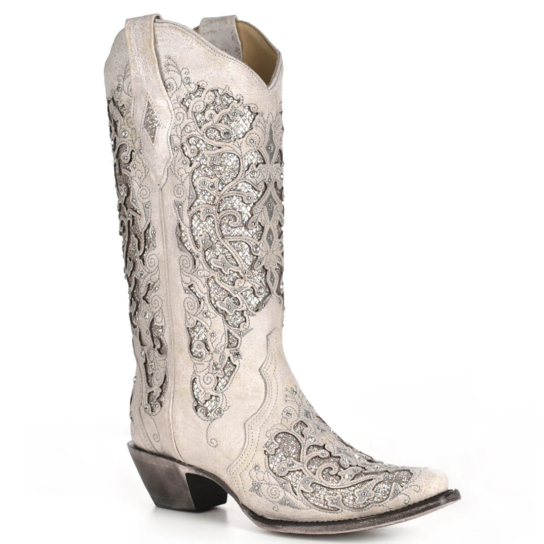 Corral White Glitter Inlay Women's Boot A3322