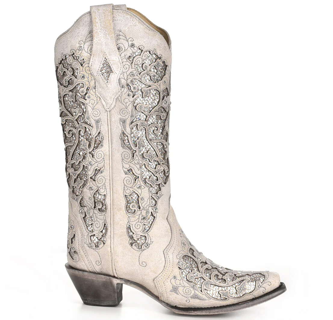 Corral White Glitter Inlay Women's Boot A3322 - Image 2