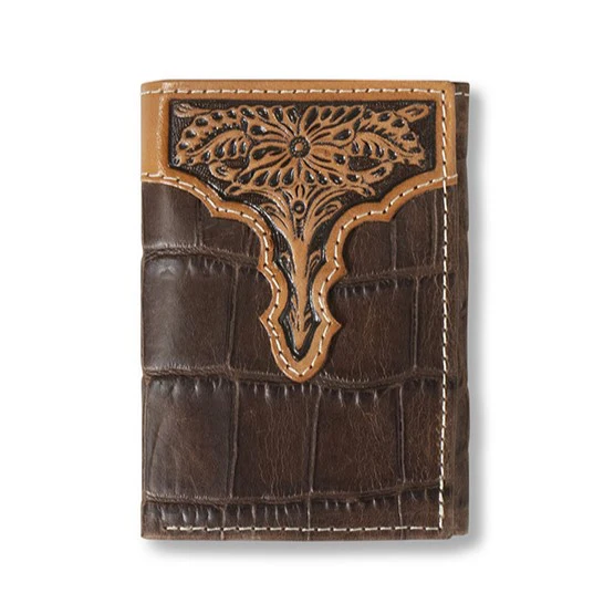 Ariat Chocolate Croc Print Trifold Wallet A3552902