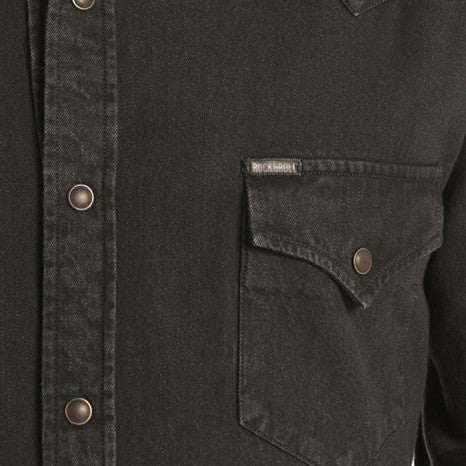Rock & Roll Solid Black Denim Men’s Western Snap Bmn2s03703 - Image 2
