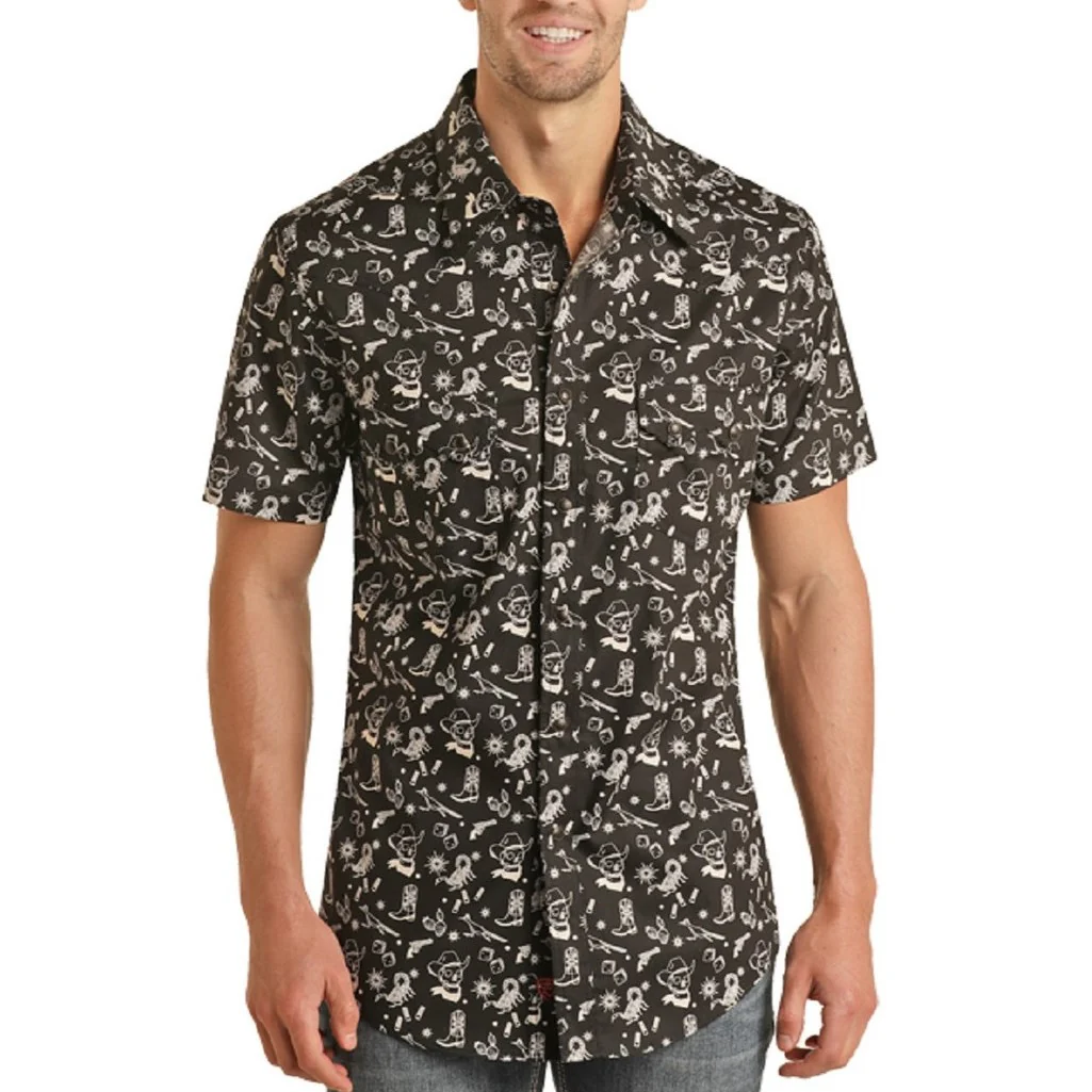 Rock & Roll Tattoo Cowboy Black Men's Button Up BMN3S03937