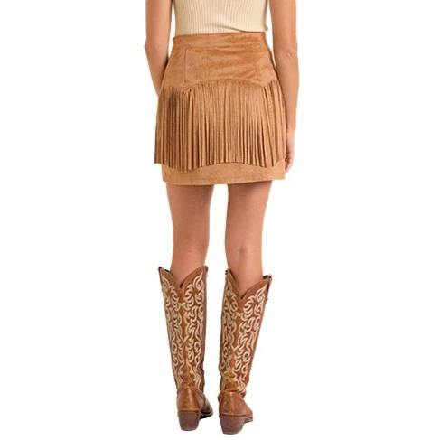 Rock & Roll Camel Microsuede Fringe Women's Skirt BW69B06314 - Image 2