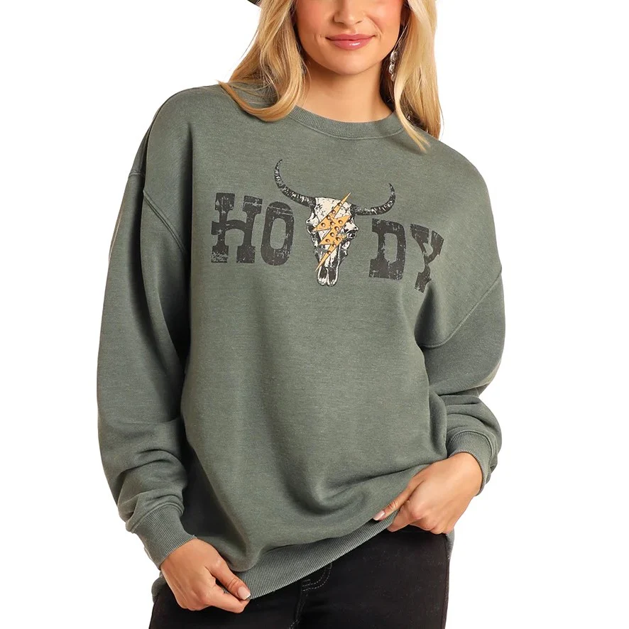 Rock & Roll Howdy Oversized Women's Pullover BW91T05409