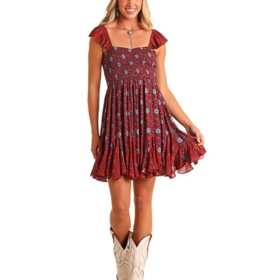 Rock & Roll Floral Godet Women's Minidress BWD0R05905