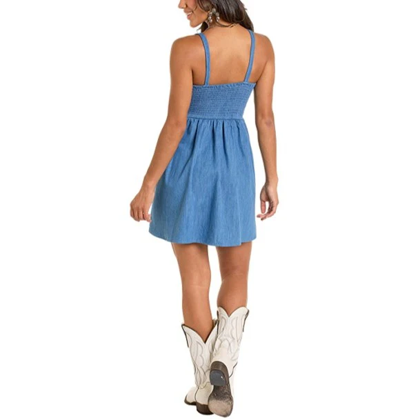 Rock & Roll Buckle Denim Women's Mini Dress BWD0R06315 - Image 2