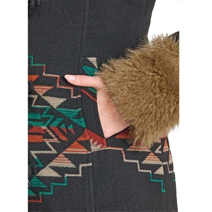 Rock & Roll Border Print Women's Coat DW92C06836 - Image 3