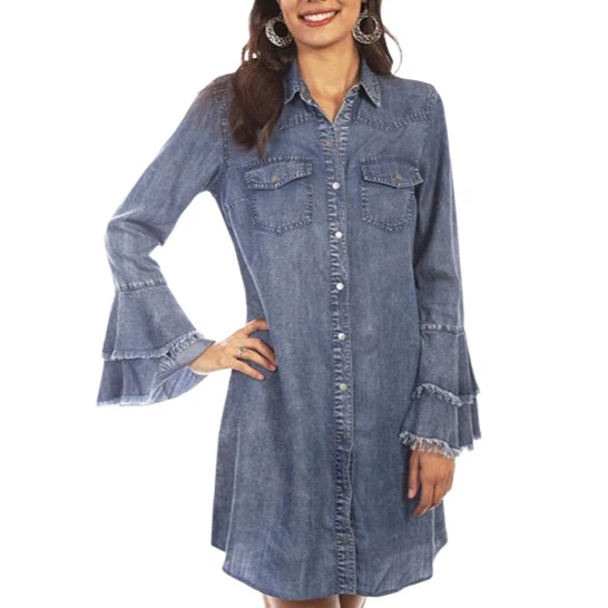 Scully Bell Sleeve Denim Women's Dress HC619 - Image 2