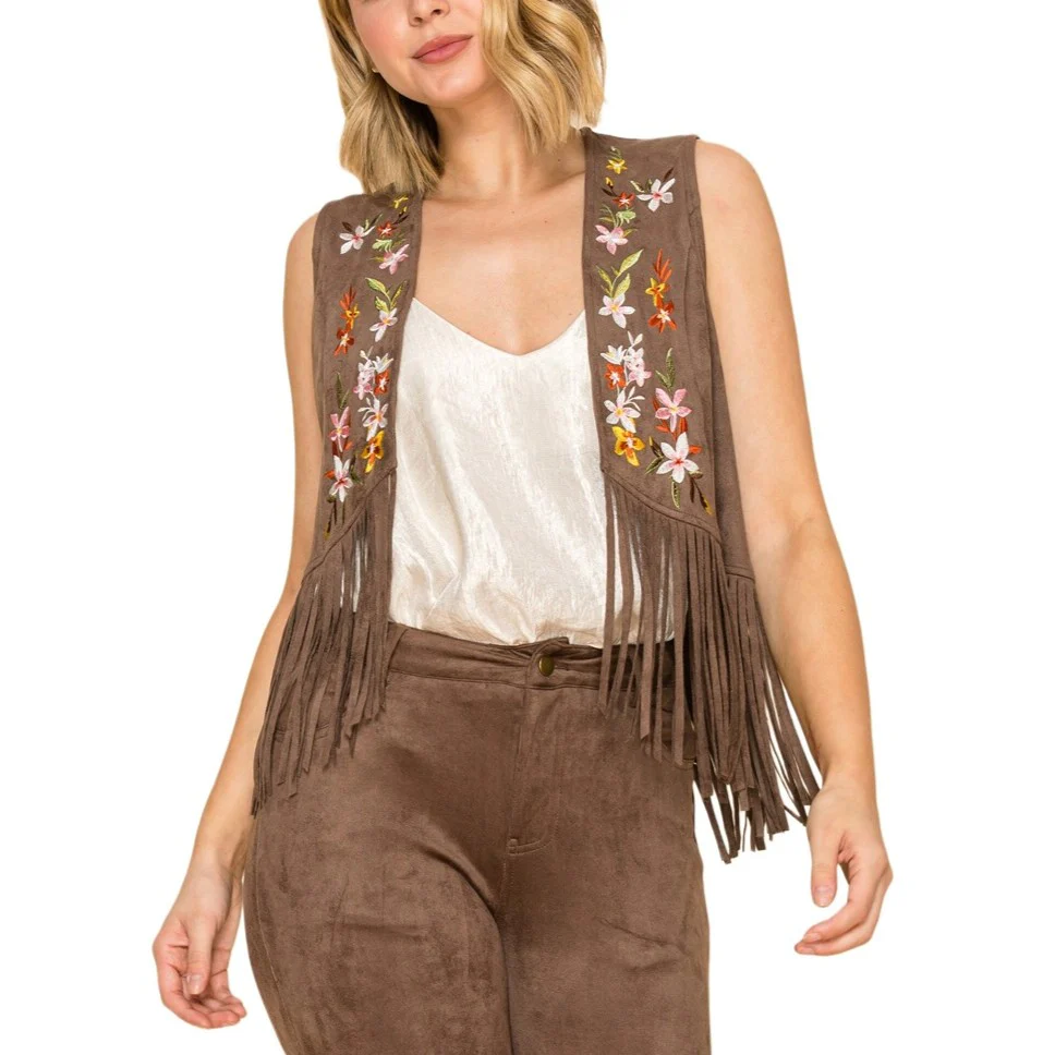 Vocal Floral Fringe Women's Vest K4287V