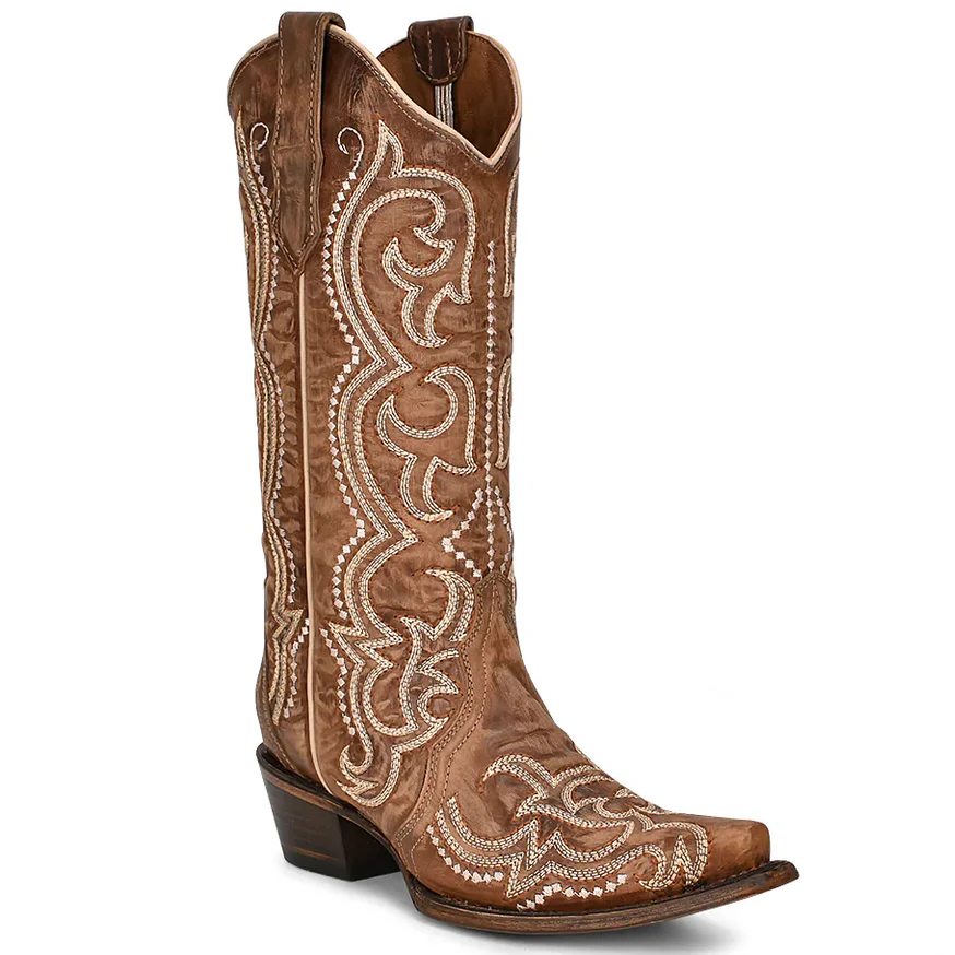 Circle G Tan and White Embroidery Women's Boot L5893