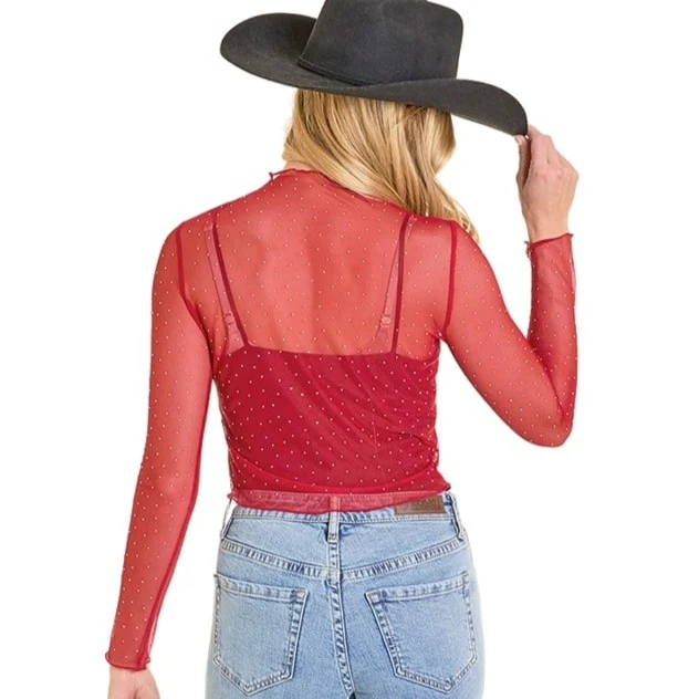 Rock & Roll Mesh Rhinestone Scarlett Women's Top BW22T07809 - Image 2