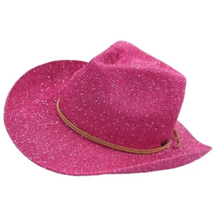 Fashion City Hot Pink Sequin Cowboy Hat - Image 4
