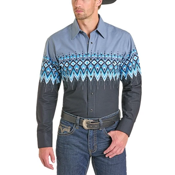 Rock & Roll Aztec Blues Men's Western Snap SMN2S07386