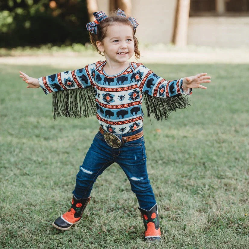 Shea Baby Buffalo Print Girl's Top ST02 - Image 2