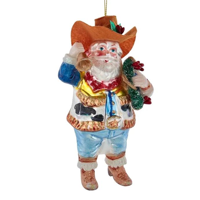 Kurt Adler Glass Cowboy Santa Ornament TD1743 - Image 2