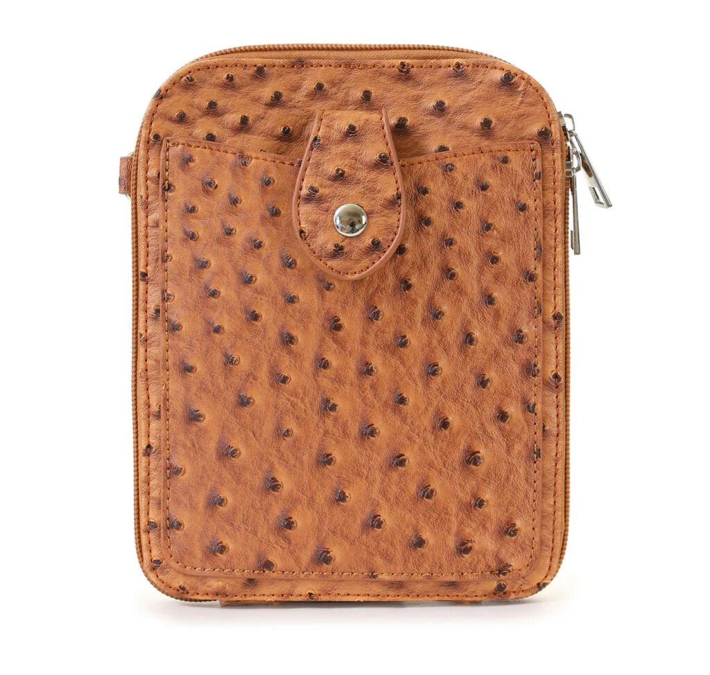 Tote22 Ostrich Print Crossbody Brown 31219
