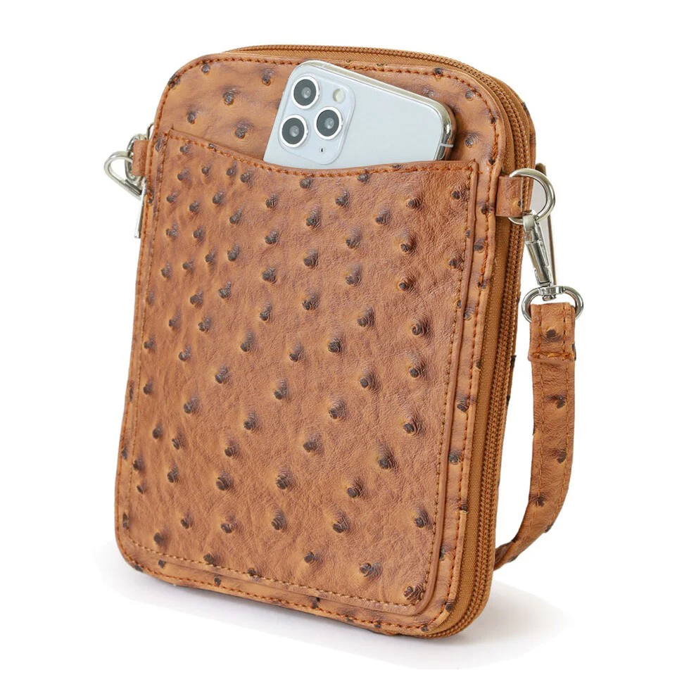 Tote22 Ostrich Print Crossbody Brown 31219 - Image 3