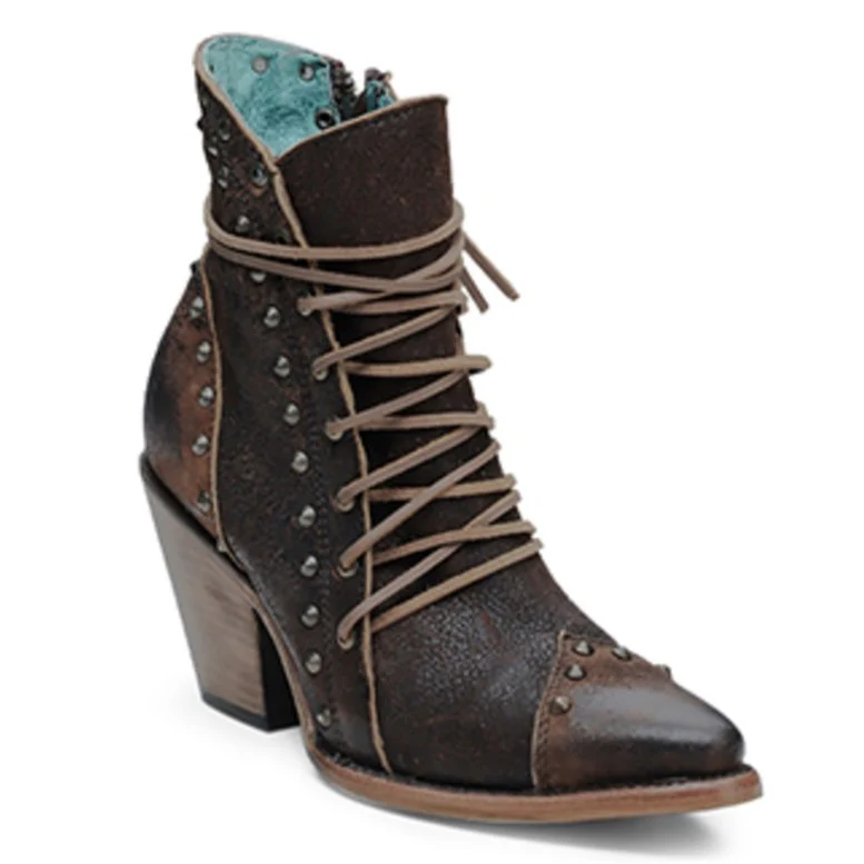 Corral Lace & Stud Chocolate Women's Bootie Z5318